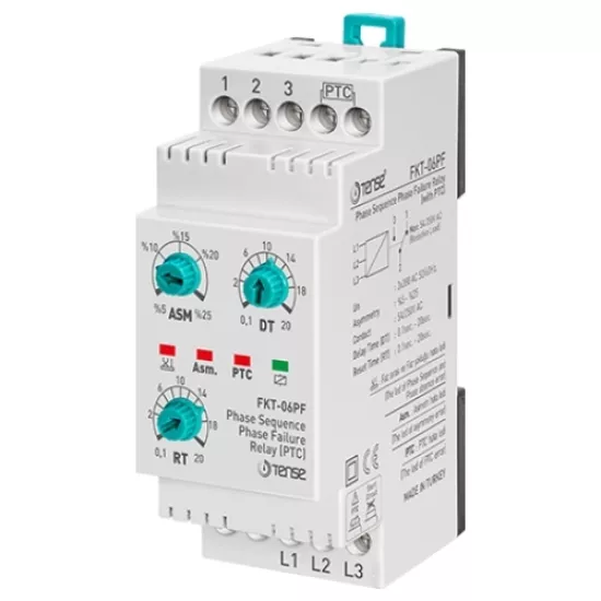 Faz Koruma Rölesi,Nötrsüz,Faz Sırası, Ayarlı %5-25 Asimetri,DIN Kutu