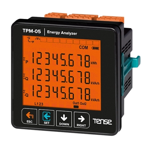 TPM-05 96x96mm Enerji Analizörü, Haberleşmeli,Custom LCD Ekran,41.Harmonik Ölçümü,1 Dij. İnput-2 Röle Çıkışı